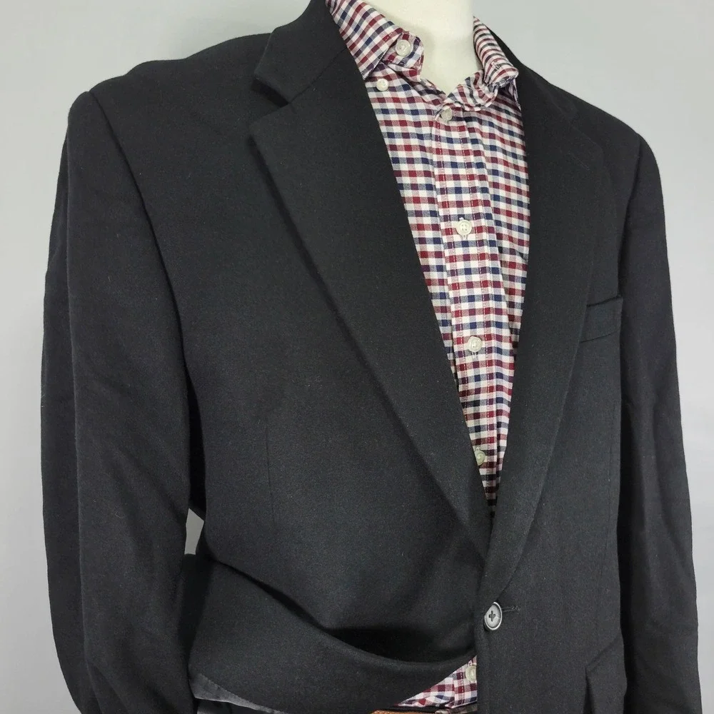 Chaps Men's Sport Coat Blazer Two Button Flannel Silk Wool Cashmere Black 46R‎
